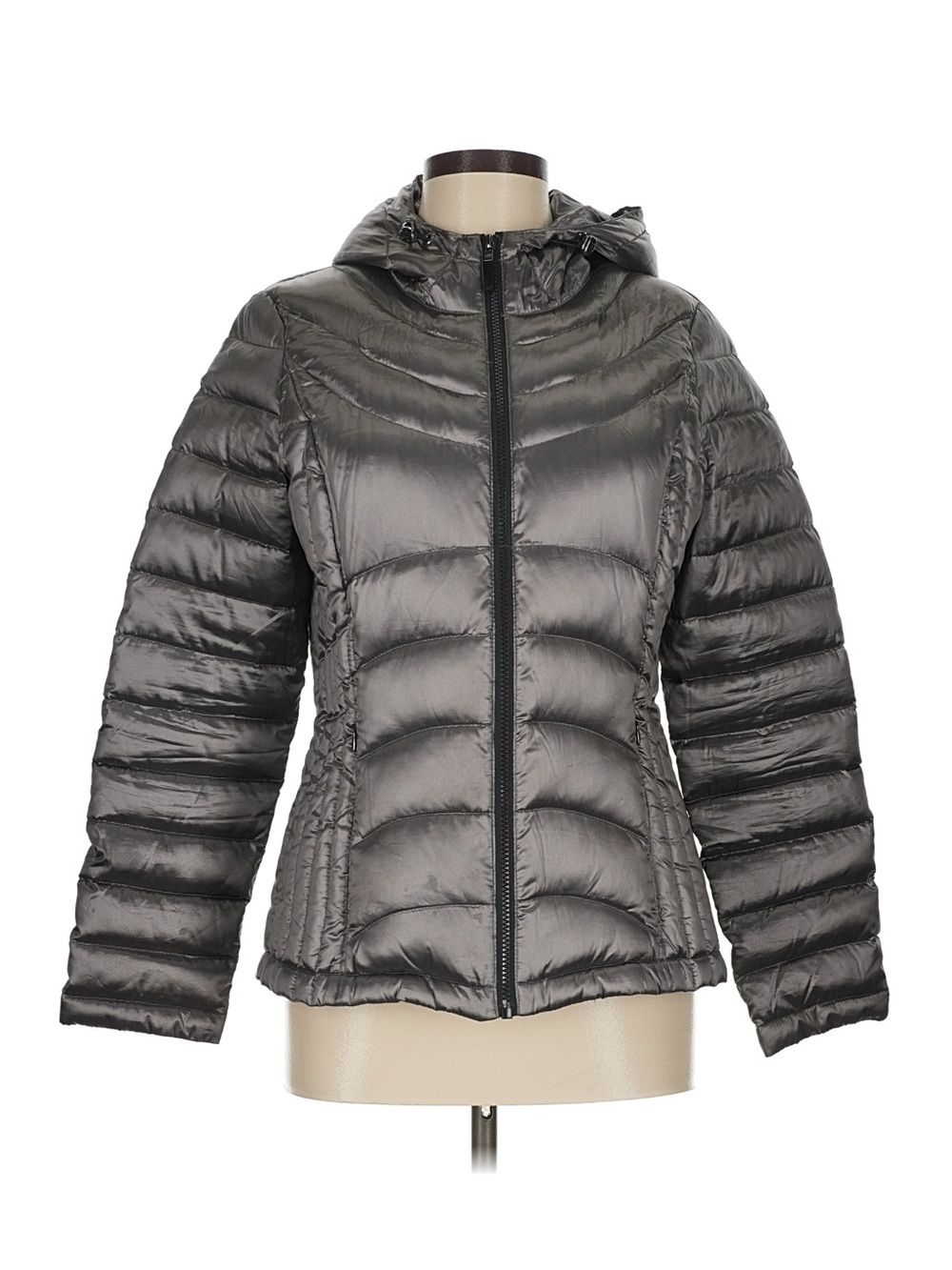 Andrew Marc Packable Lightweight 650 Premium Down Jacket Hood Parka Gray Med *C*